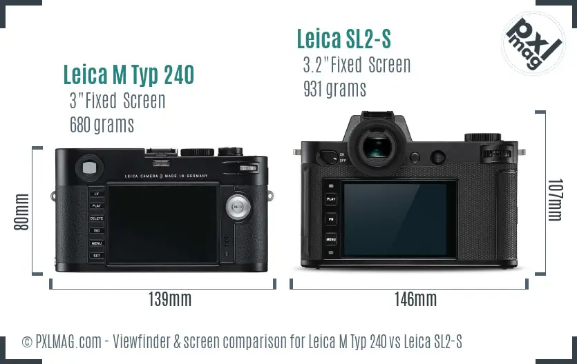 Leica M Typ 240 vs Leica SL2-S Screen and Viewfinder comparison