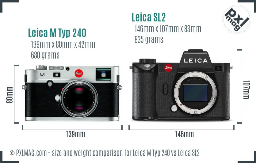 Leica M Typ 240 vs Leica SL2 size comparison Leica M Typ 240 vs Leica SL2 size comparison