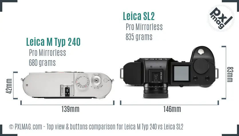Leica M Typ 240 vs Leica SL2 top view buttons comparison Leica M Typ 240 vs Leica SL2 top view buttons comparison