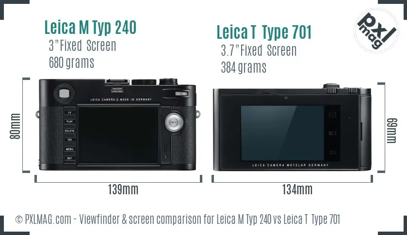 Leica M Typ 240 vs Leica T  Type 701 Screen and Viewfinder comparison