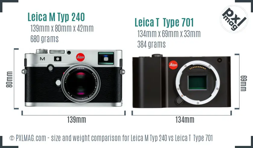 Leica M Typ 240 vs Leica T  Type 701 size comparison