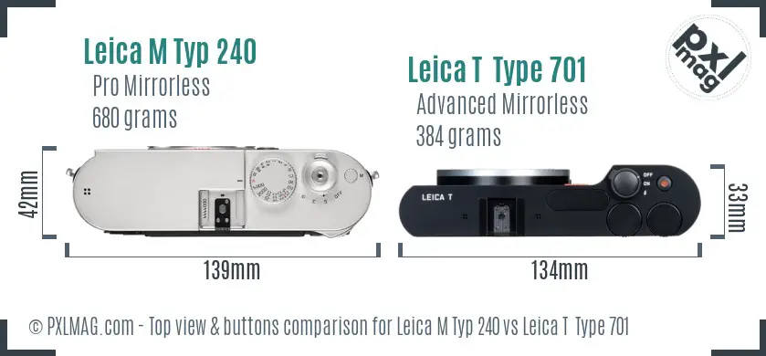 Leica M Typ 240 vs Leica T  Type 701 top view buttons comparison