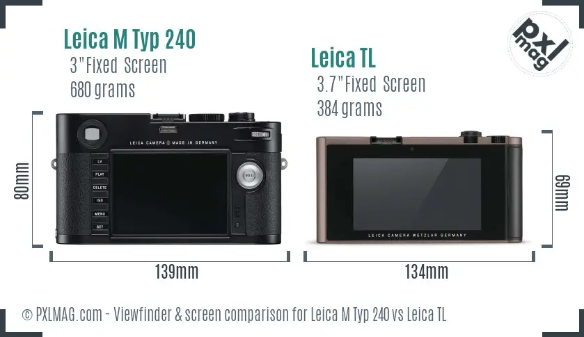 Leica M Typ 240 vs Leica TL Screen and Viewfinder comparison