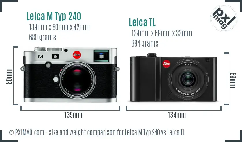 Leica M Typ 240 vs Leica TL size comparison