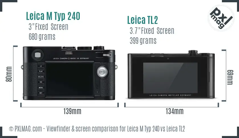 Leica M Typ 240 vs Leica TL2 Screen and Viewfinder comparison