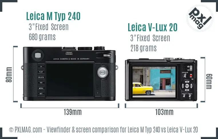 Leica M Typ 240 vs Leica V-Lux 20 Screen and Viewfinder comparison