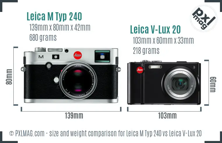 Leica M Typ 240 vs Leica V-Lux 20 size comparison