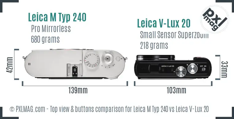 Leica M Typ 240 vs Leica V-Lux 20 top view buttons comparison