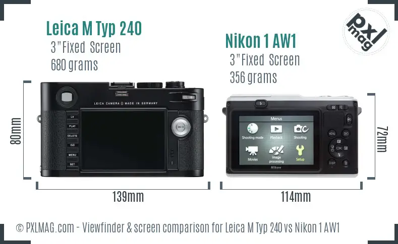 Leica M Typ 240 vs Nikon 1 AW1 Screen and Viewfinder comparison Leica M Typ 240 vs Nikon 1 AW1 Screen and Viewfinder comparison