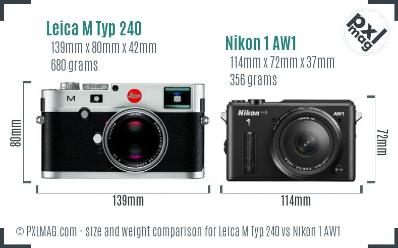 Leica M Typ 240 vs Nikon 1 AW1 size comparison Leica M Typ 240 vs Nikon 1 AW1 size comparison