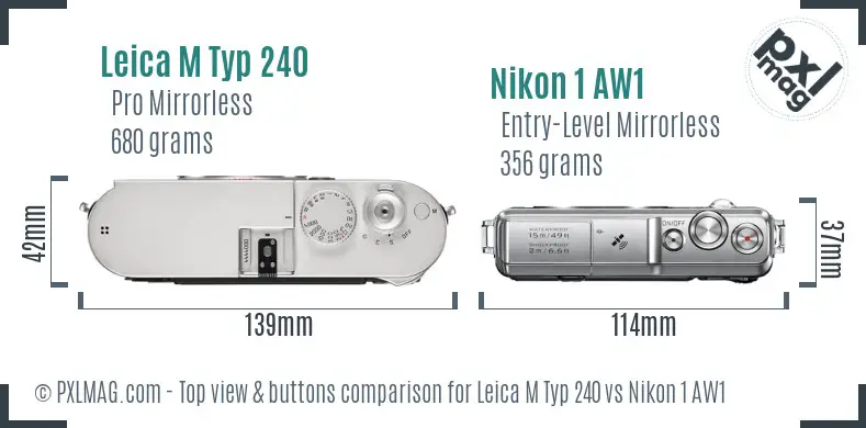 Leica M Typ 240 vs Nikon 1 AW1 top view buttons comparison Leica M Typ 240 vs Nikon 1 AW1 top view buttons comparison