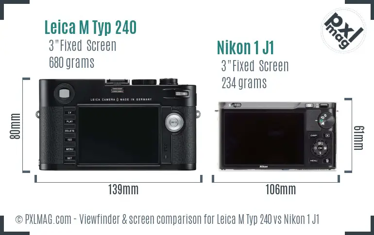 Leica M Typ 240 vs Nikon 1 J1 Screen and Viewfinder comparison