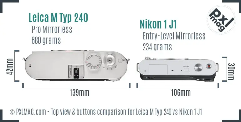 Leica M Typ 240 vs Nikon 1 J1 top view buttons comparison