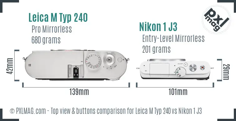 Leica M Typ 240 vs Nikon 1 J3 top view buttons comparison Leica M Typ 240 vs Nikon 1 J3 top view buttons comparison