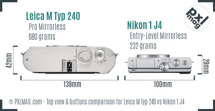 Leica M Typ 240 vs Nikon 1 J4 top view buttons comparison