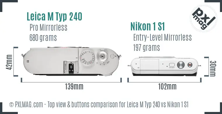 Leica M Typ 240 vs Nikon 1 S1 top view buttons comparison Leica M Typ 240 vs Nikon 1 S1 top view buttons comparison