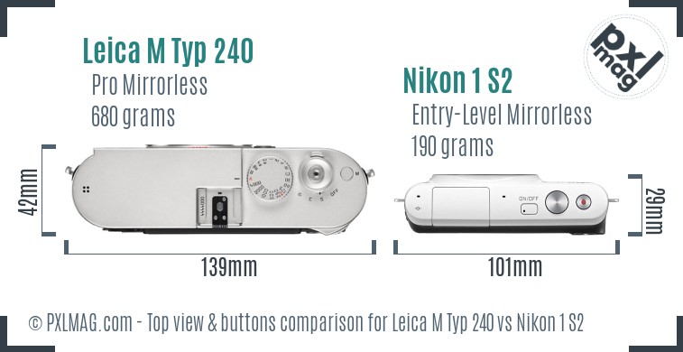 Leica M Typ 240 vs Nikon 1 S2 top view buttons comparison