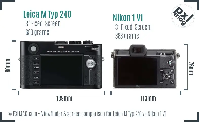 Leica M Typ 240 vs Nikon 1 V1 Screen and Viewfinder comparison