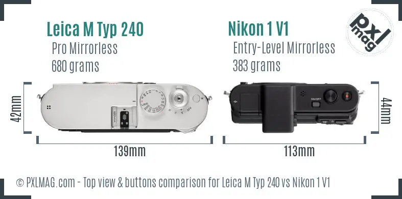 Leica M Typ 240 vs Nikon 1 V1 top view buttons comparison