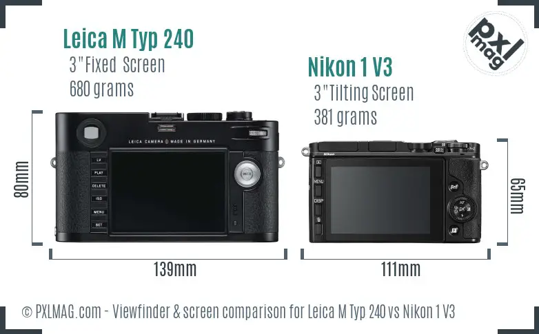 Leica M Typ 240 vs Nikon 1 V3 Screen and Viewfinder comparison