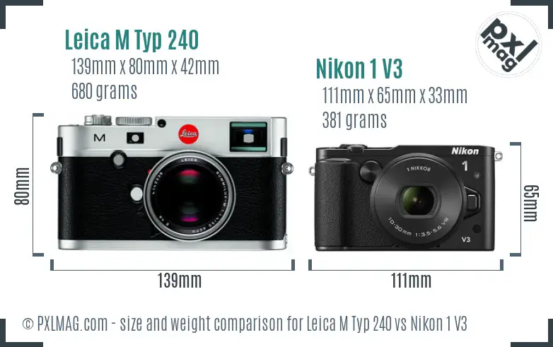 Leica M Typ 240 vs Nikon 1 V3 size comparison