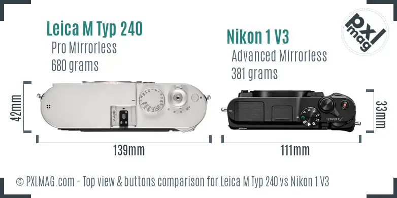 Leica M Typ 240 vs Nikon 1 V3 top view buttons comparison