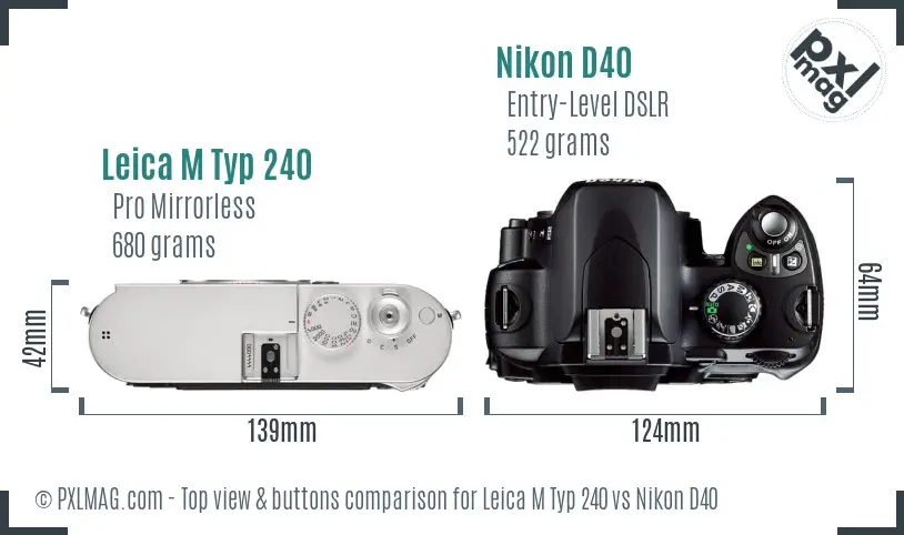 Leica M Typ 240 vs Nikon D40 top view buttons comparison Leica M Typ 240 vs Nikon D40 top view buttons comparison