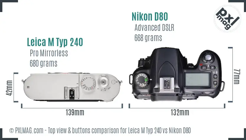 Leica M Typ 240 vs Nikon D80 top view buttons comparison Leica M Typ 240 vs Nikon D80 top view buttons comparison
