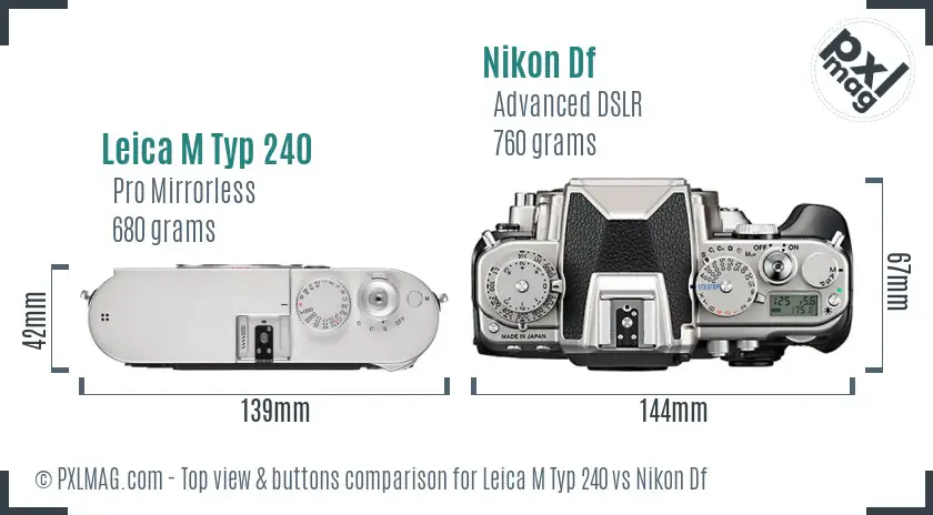 Leica M Typ 240 vs Nikon Df top view buttons comparison Leica M Typ 240 vs Nikon Df top view buttons comparison
