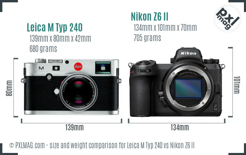 Leica M Typ 240 vs Nikon Z6 II size comparison