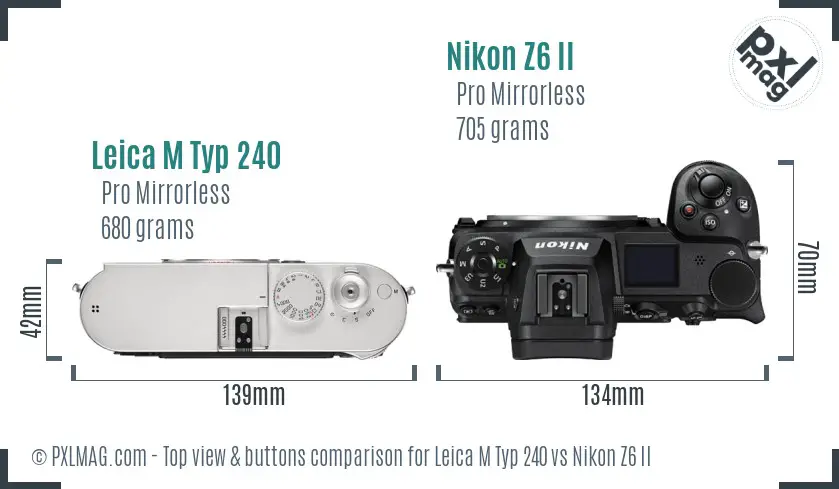 Leica M Typ 240 vs Nikon Z6 II top view buttons comparison