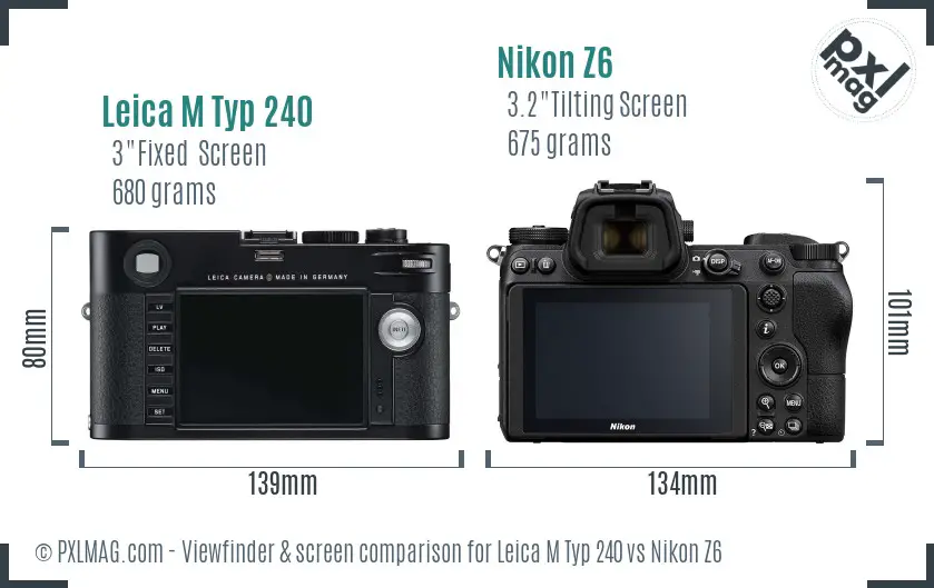 Leica M Typ 240 vs Nikon Z6 Screen and Viewfinder comparison