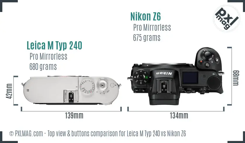 Leica M Typ 240 vs Nikon Z6 top view buttons comparison