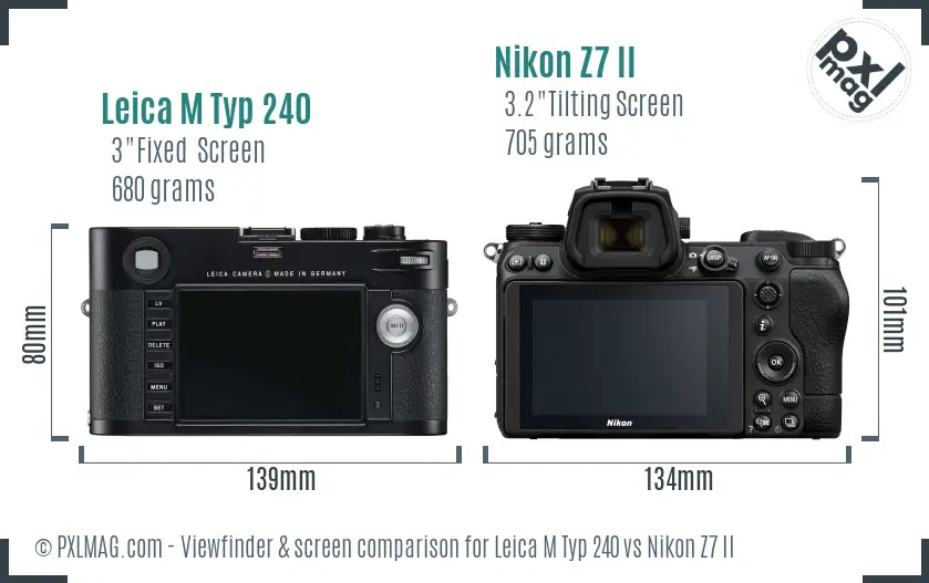 Leica M Typ 240 vs Nikon Z7 II Screen and Viewfinder comparison