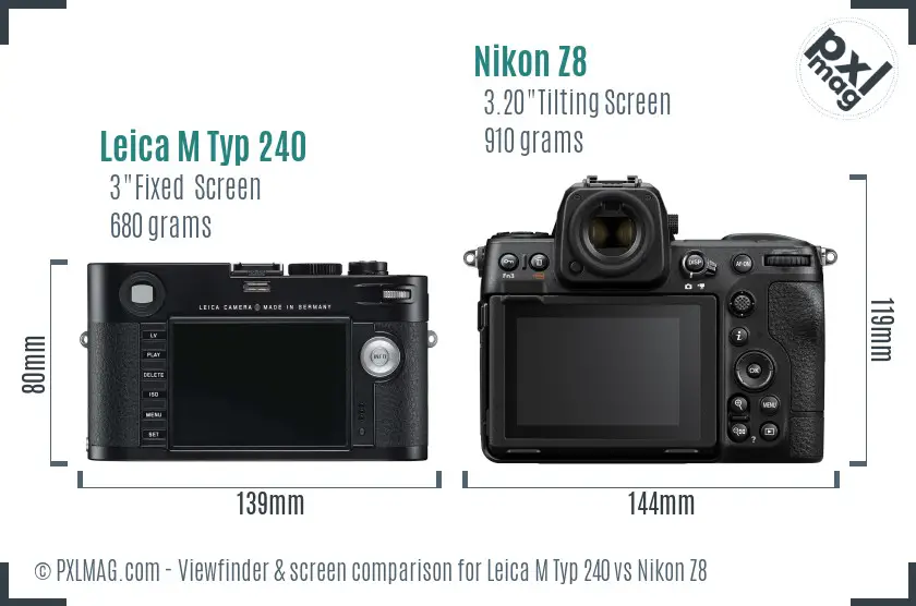 Leica M Typ 240 vs Nikon Z8 Screen and Viewfinder comparison