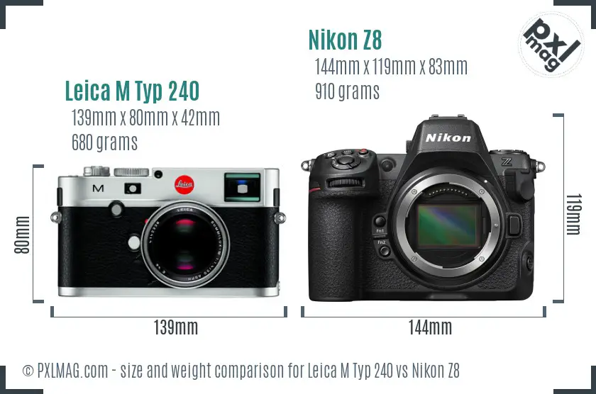 Leica M Typ 240 vs Nikon Z8 size comparison