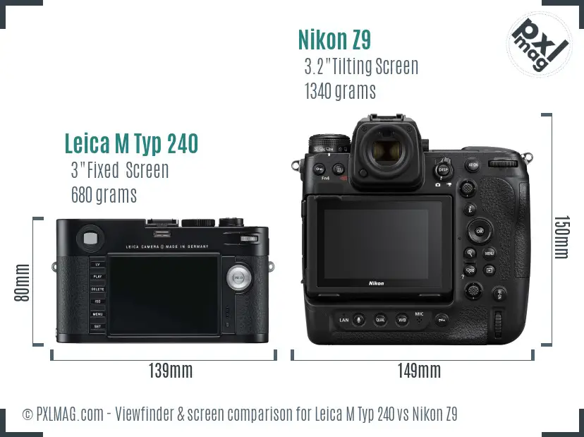 Leica M Typ 240 vs Nikon Z9 Screen and Viewfinder comparison