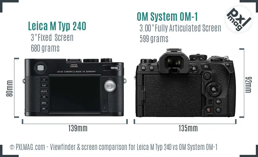 Leica M Typ 240 vs OM System OM-1 Screen and Viewfinder comparison