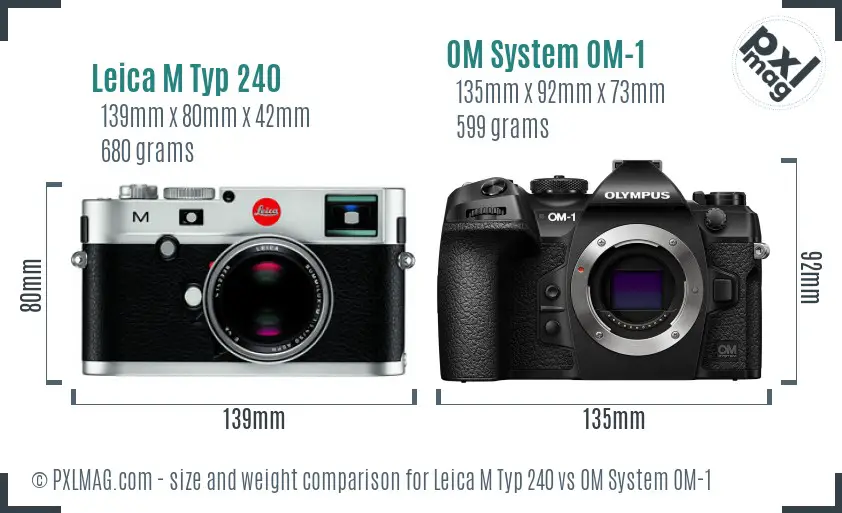 Leica M Typ 240 vs OM System OM-1 size comparison