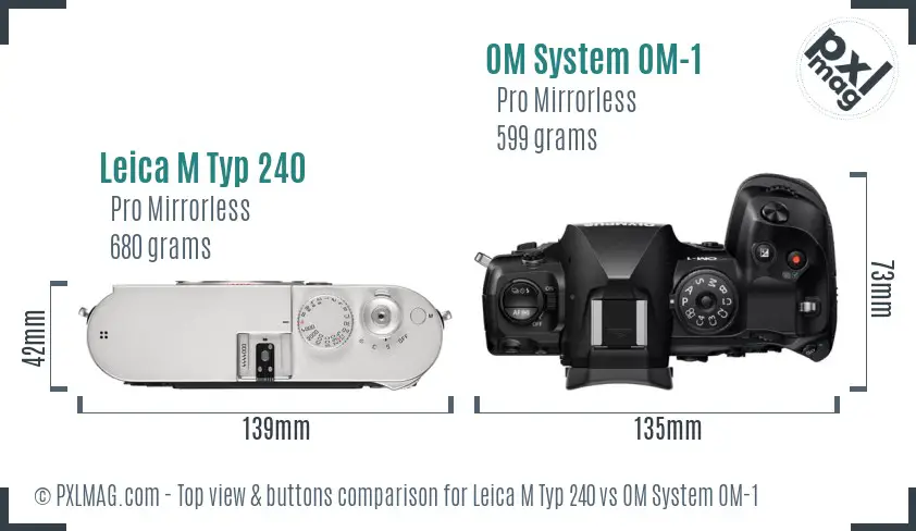 Leica M Typ 240 vs OM System OM-1 top view buttons comparison