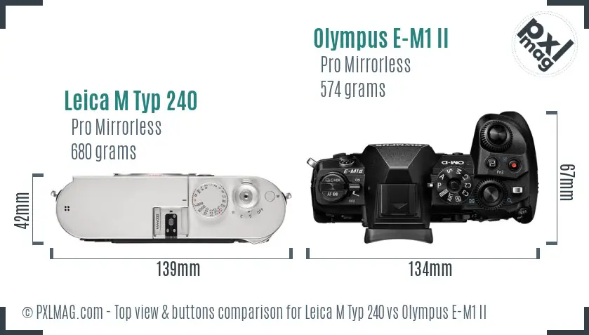 Leica M Typ 240 vs Olympus E-M1 II top view buttons comparison Leica M Typ 240 vs Olympus E-M1 II top view buttons comparison
