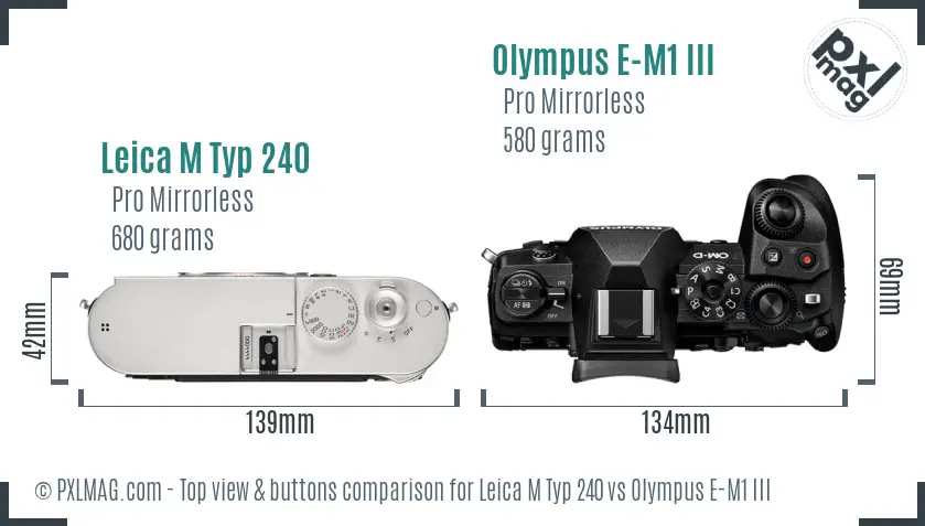Leica M Typ 240 vs Olympus E-M1 III top view buttons comparison
