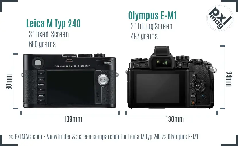 Leica M Typ 240 vs Olympus E-M1 Screen and Viewfinder comparison