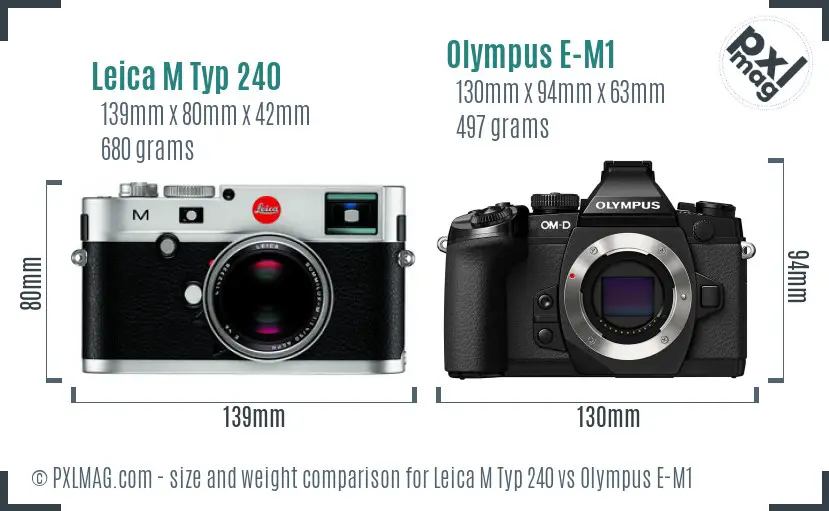 Leica M Typ 240 vs Olympus E-M1 size comparison