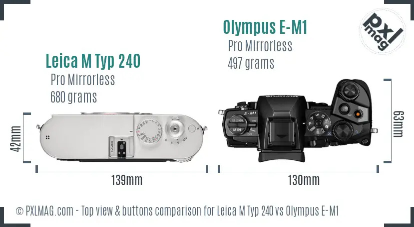 Leica M Typ 240 vs Olympus E-M1 top view buttons comparison