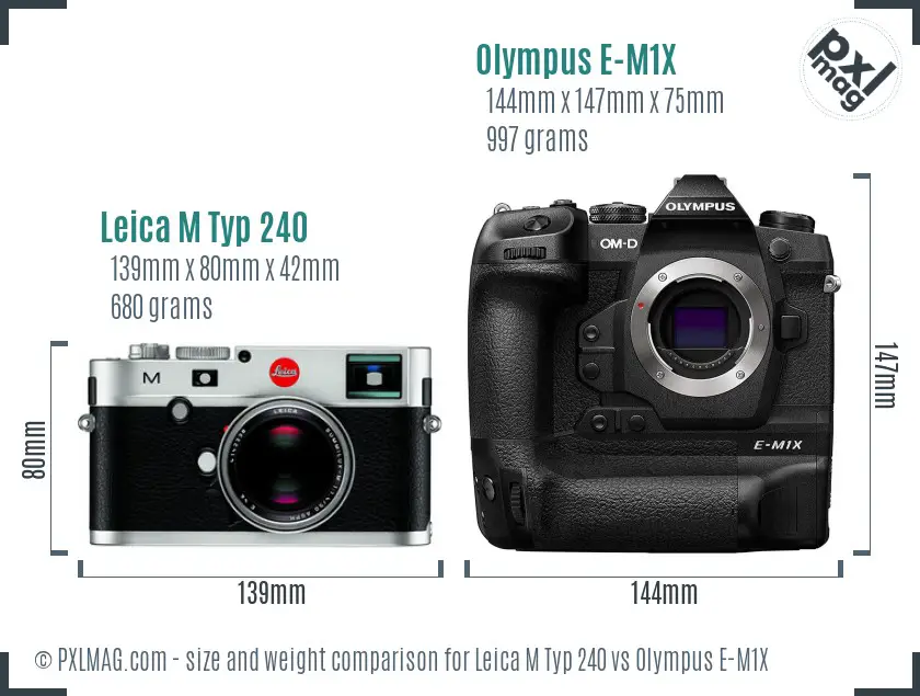 Leica M Typ 240 vs Olympus E-M1X size comparison
