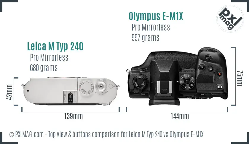 Leica M Typ 240 vs Olympus E-M1X top view buttons comparison