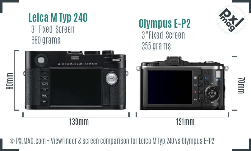 Leica M Typ 240 vs Olympus E-P2 Screen and Viewfinder comparison