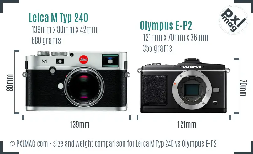 Leica M Typ 240 vs Olympus E-P2 size comparison