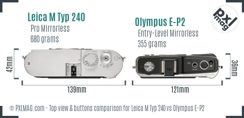 Leica M Typ 240 vs Olympus E-P2 top view buttons comparison